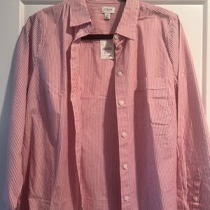 J. Crew Women’s Red and White Striped Button Down Shirt NWT